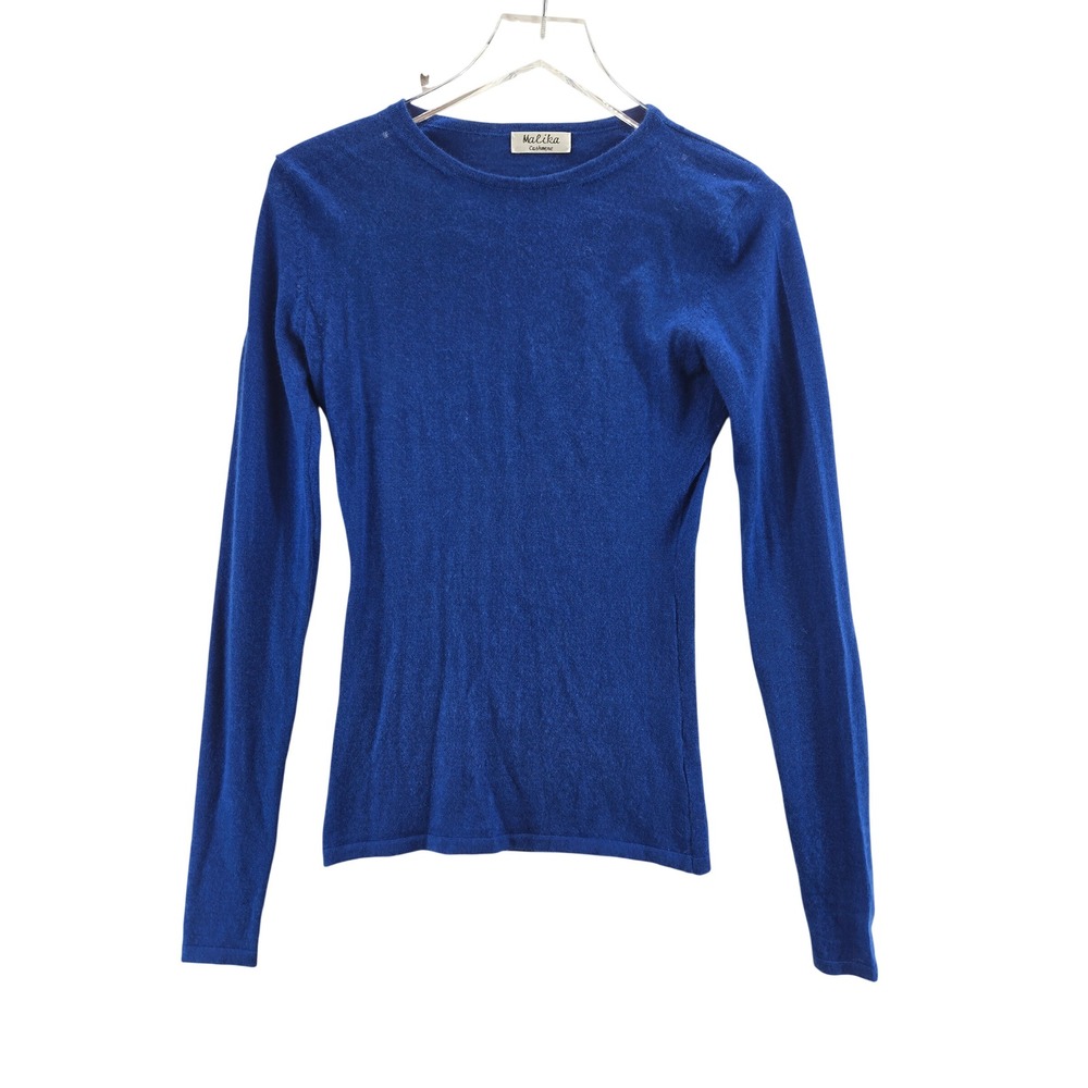 Malika Cashmere Royal Blue Crewneck Sweater M XS 100% Cashmere Made in Nepal